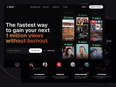 Ipper: AI Video Editor for the Web ai ai design content creation content marketing design innovation landing page platform social media ui ui design user experience ux ux design video analztics video editing video frame web webdesign website