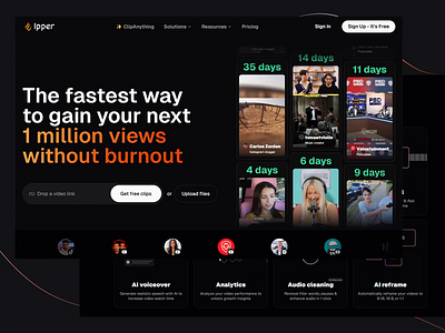 Ipper AI Website ai ai design content creation content marketing design innovation landing page platform social media ui ui design user experience ux ux design video analztics video editing video frame web webdesign website
