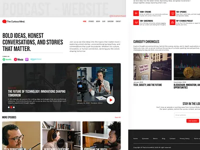 PODCAST WEBSITE DESIGN - TheCuriousMind brandidentity creativedesign designinspiration dribbbleshots podcastdesign ui uiuxdesign userexperience uxdesign webdesign