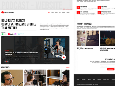 PODCAST WEBSITE DESIGN - TheCuriousMind brandidentity creativedesign designinspiration dribbbleshots podcastdesign ui uiuxdesign userexperience uxdesign webdesign