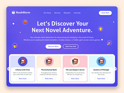 NookWorm | Web Design Concept | UI/UX app book book store brand identity branding button design colorful design design graphic design illustration logo mobile app online shop online store ui uiux ux web banner web design website concept