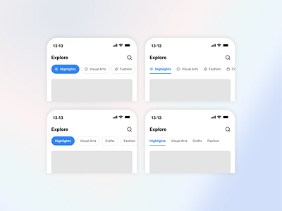 Explore Tabs - UI Component app design app header app ui chips chips design clean ui design header menu minimal ui minimalism swicher tab tab bar tab chips tab design tab ui ui ui ux ux