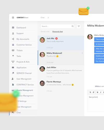 ContentShare chat system UI chat contentshare crm interface messages system ui ux