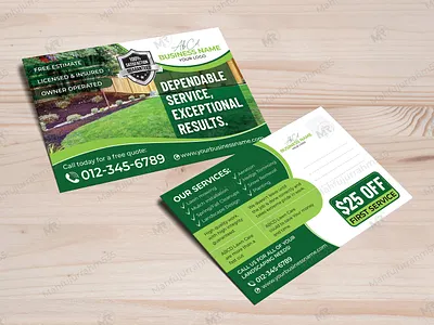 Lawn Care and Landscaping Services Postcard Design fall cleanup postcard