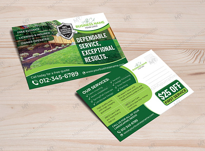 Lawn Care and Landscaping Services Postcard Design fall cleanup postcard