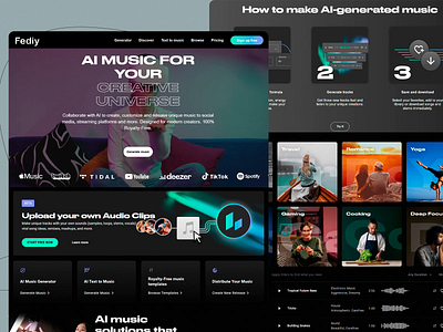 Fediy - AI Music Generation ai music generation animation content creation design digital audio digital design free music innovation music creation music production music templates music website tech ui ui design ux ux design web design web ui web ux