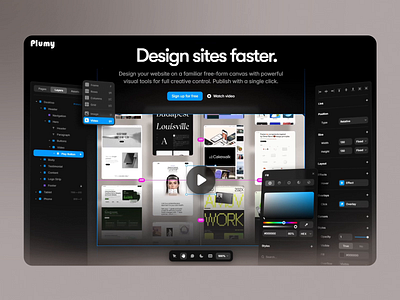Plumy-Website Builder Landing Page animated graphics canvas cloud computing creative dark theme design design tools free form futuristic interface motion design ui ui design user experience user interface ux ux design uxui web creation website website builder