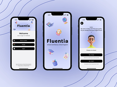 Mobile app Fluentia for English learning app colorful design education app figma gamification learning app mobile app mobile app design mobile app ui ui uiux user experience user interface