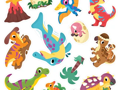 Dino stickers #1 client cute dino dinosaurs illustration kidlit kids stickers toddler vibrant