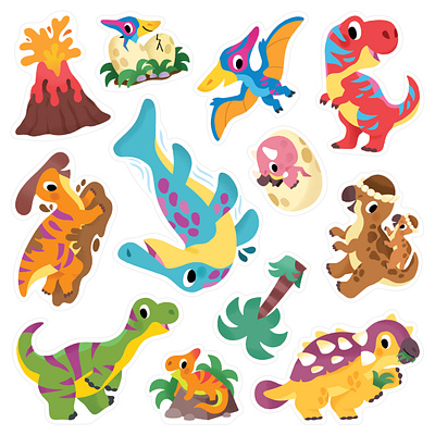 Dino stickers #1 client cute dino dinosaurs illustration kidlit kids stickers toddler vibrant