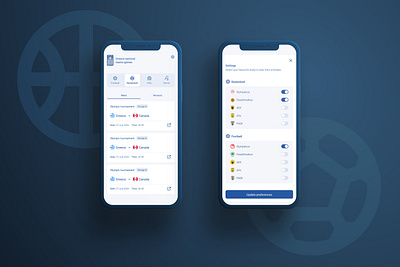 Greece national teams - games app app settings filtering games list minimal mobile design settings sports app ui ux