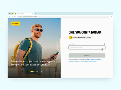 Sign-up page for Nomad fintech app design design system figma graphic design growth marketing mobile design product design ui ui design ux ux design web design