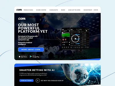 COPA - Sports Analytics Platform ai analysis betting design fans football interface design landing age landing page login score center sign up sport website sports ananlytics ui ui design user experience ux ux design uxui web design