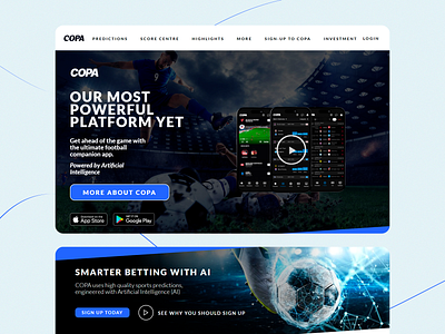 COPA AI Sports ai analysis betting design fans football interface design landing age landing page login score center sign up sport website sports ananlytics ui ui design user experience ux ux design uxui web design