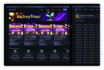 Game Lottery App - Moon Shark black blockchain branding chain cryptocurrency dark game gamify landing page lottery game network nft round game table tickets token game web app web3