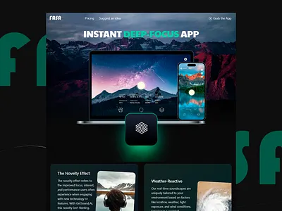 FASA: INSTANT DEEP- FOCUS APP ai audio design deep focus app design engaging user experience innovation performance personalized audio productivity real time soundscapes tech ui ui design ui ux ux design uxui visual design weather reactive wellness