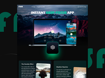 FASA: INSTANT DEEP- FOCUS APP ai audio design deep focus app design effect engaging user experience innovation performance personalized audio productivity real time soundscapes tech ui ui design ux design uxui visual design weather reactive wellness