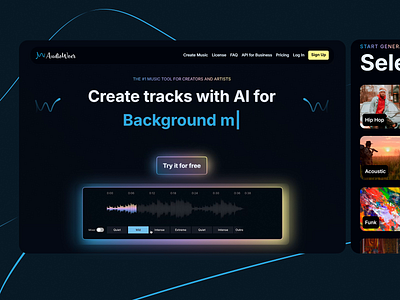 AudioWeaver AI Music Tool ai music audio editing design illustration landing page landing page design music production songwriting tech ui ui design ui ux user experience user interface ux ux design uxui visual design web design website