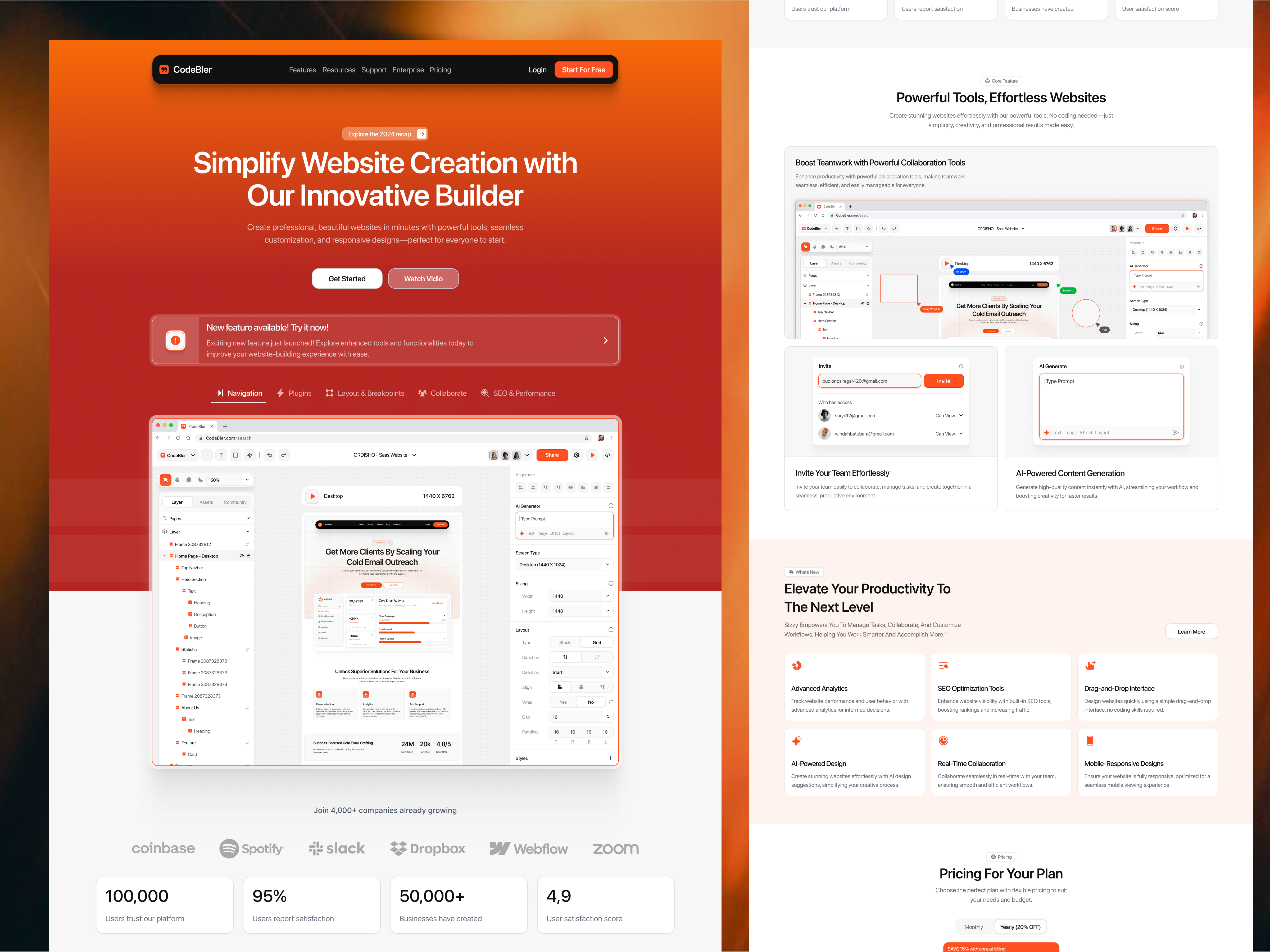 Codebler - AI Website Builder Landing Page ai landing page ai tools app builder bento grid builder clean design landing page landing page builder no code no code platform saas ai saas builder ui uiux ux web builder website