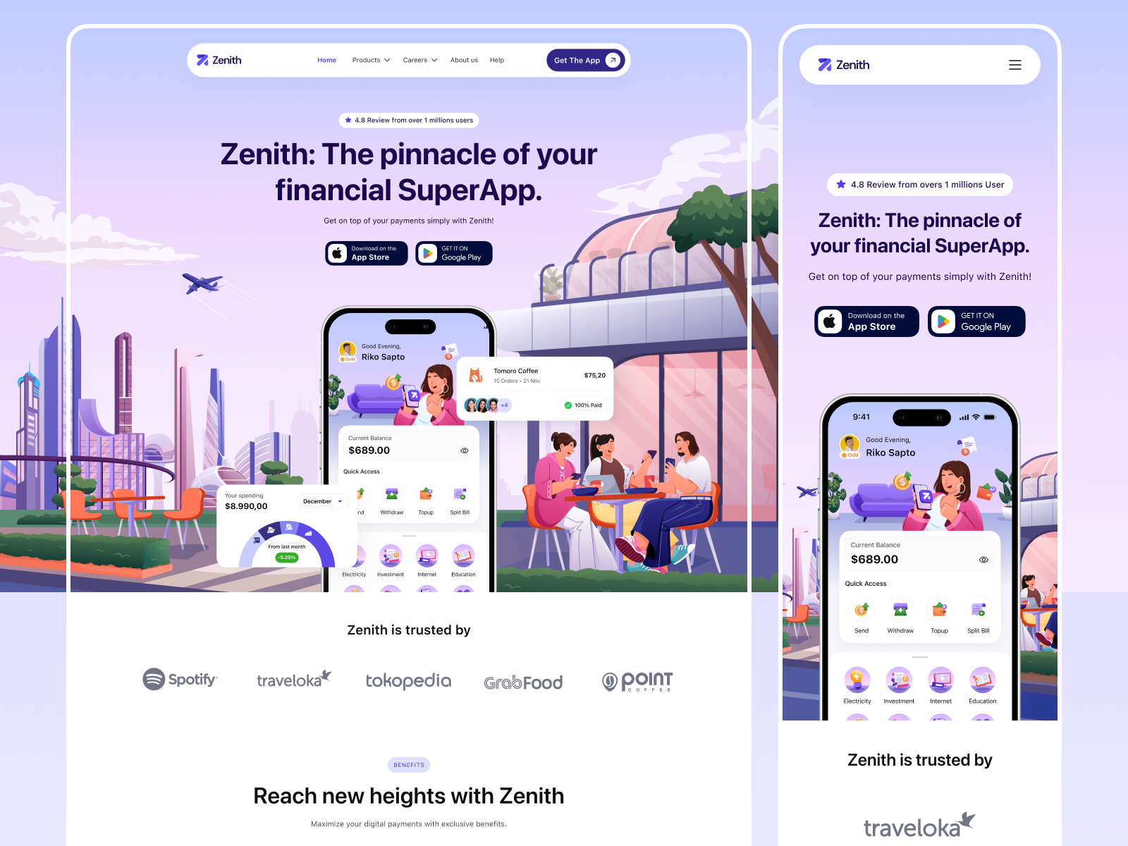 Example of Zenith - Digital Payment SuperApp Landing Page 🖥