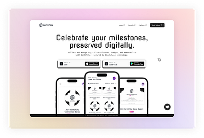 Online Certificate App - Certifika blockchain branding certificate dashboard digital digital certificate explorer forms landing page mobile app nft onboarding web app
