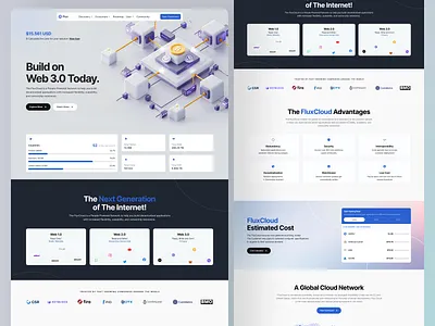 Flux - Cloud Web3 Based Landing Page Website 3d blockchain crypto cryptocurrency decentralized defi homepage illustration landing page smart contracts startup tokenomics ui web web design web3 website