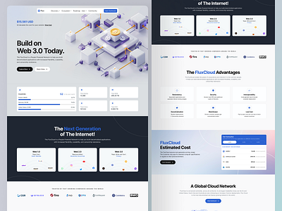 Flux - Cloud Web3 Based Landing Page Website 3d blockchain crypto cryptocurrency decentralized defi homepage illustration landing page smart contracts startup tokenomics ui web web design web3 website