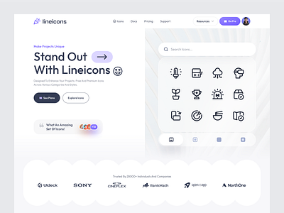 Lineicons - Landing page 2025 design designinspiration dribbble flat graphic design herosection icon iconlibrary landingpagedesign lineicons minimal minimalui moderndesign popular trend ui ux