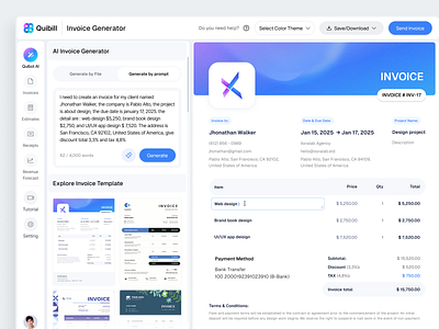 Quibill - Invoice Generator Dashboard accounting software ai ai generator ai tools billing billing solution billing system business payment digital invoice finance invoice invoice app invoice automation invoice builder invoice generator invoice management invoice template online invoice saas web app