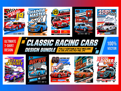 Classic Racing Cars Design Bundle sports car