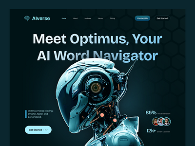 Ai Reader Website Design ai ai branding ai reader app design artificial intelligence dark website design education figma figma design illustration landing page pattern design prozyner reading rifat ony robot ui ux website design