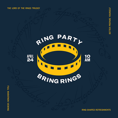 LOTR Ring Party Invitation aragorn film frodo gollum icon illustration invitation invite jrr lord lotr minimal negative one ring party ring rings shire space tolkienn