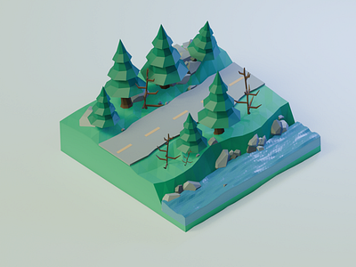 Forest Road Cool Lighting 3d 3d illustration 3d isometric 3d scene blender blender illustration blender modelling cool environment graphic design green isometric isometric illustration landscape lighting nature rocks simple 3d modelling simple 3d scene trees