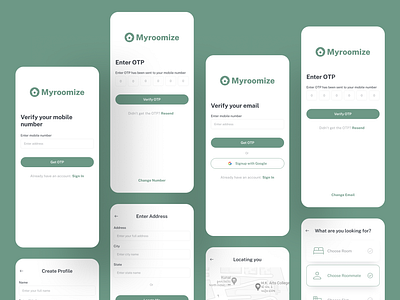 Myroomize – Room & Roommate Finder UI appdesign branding creativedesign design dribbleshot figma illustration logodesign moderndesign prototype ui uiux ux webdesign