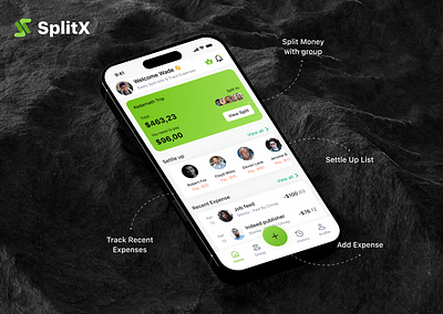 SplitX Case Study - Simplifying Shared Expenses 🎉 branding casestudy dribbbledesign dribbbleshowcase expensetrackerapp fintechdesign mobileappux splitx ui uitrends2025 userinterface