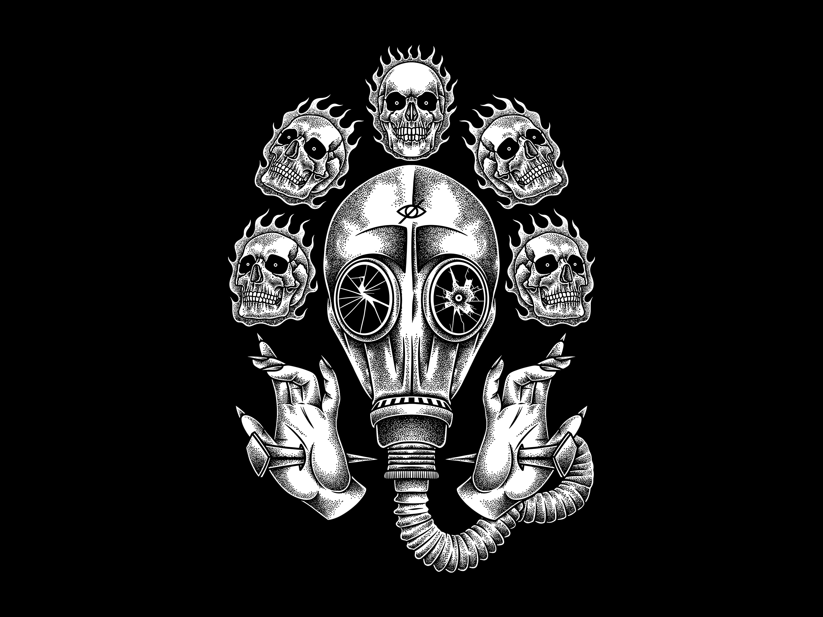 GAS MASK apparel art artwork clothing darkart digitalart dotwork drawing illustration pointillim stippling teesdesign