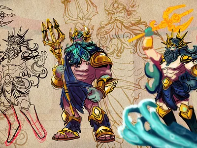 Poseidon Sketches - Character Design 2dartist characterdesign conceptart game gameart gameartist gamedesign poseidon slotgame