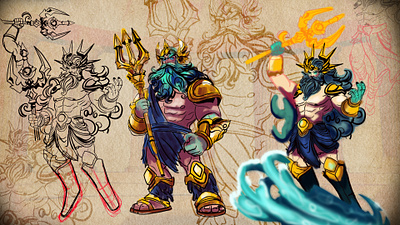 Poseidon Sketches - Character Design 2dartist characterdesign conceptart game gameart gameartist gamedesign poseidon slotgame