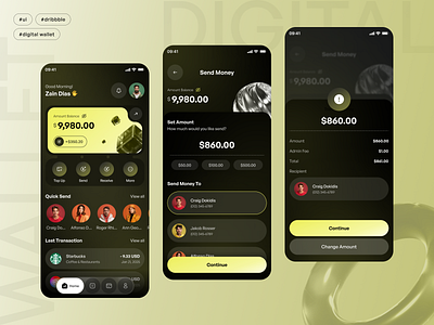 Modern Digital Wallet App UI Design app design app development banking digital app digital bank digital wallet e wallet finance app fintech fintech app graphic design illustration mobile app mobile finance money transfer payment app transactions ui ux wallet app