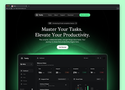 Taskly Hero - Green design landing page minimal product design ui uiux web