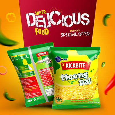 Kickbite Moongdal brand branding food moongdal namkeen poster snacks