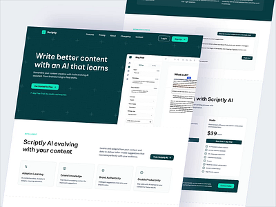 Scriptly - Landing Page ai ai generation animation artificial intelligence b2b chatbot clean dipa inhouse gen ai generative ai landing page llm machine learning modern saas startup ui design ui ux website website design