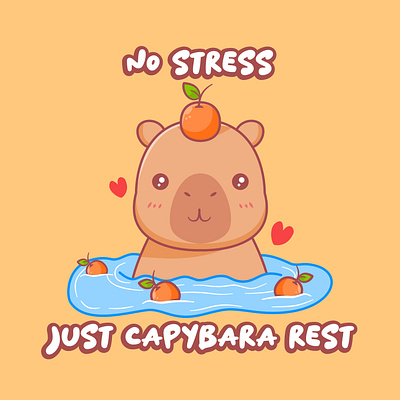 Cute Capybara swimming with oranges adorable animal cartoon cute illustration kawaii mascot orange swiming