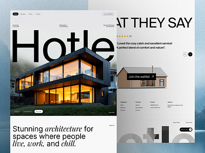 Hotle — Modular Living Landing Page architecture booking cabin clean home hotel industrial landing page minimalist property real estate travel ui uiux ux web web design website