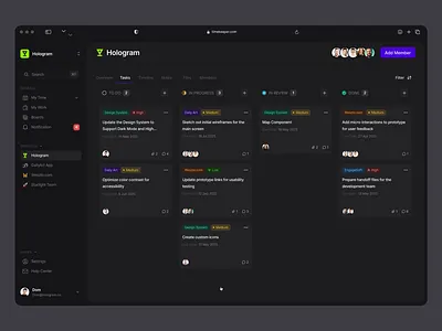 Task Management Board animation board comment component dashboard drawer emoji hover interaction kanban kanban board managment motion product reaction slider tab task ui ux