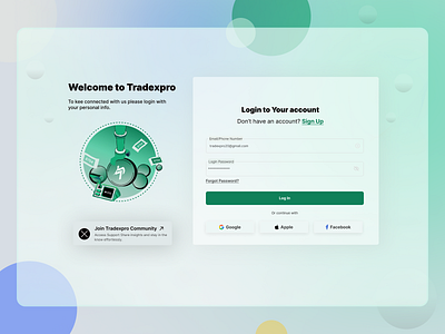 Tradexpro - Login/Sign Up Page Ui Design app design cryptocurrency finance app landing light mode login login animation login ux register sign in sign up signup tradexpro trading platform ui design web design