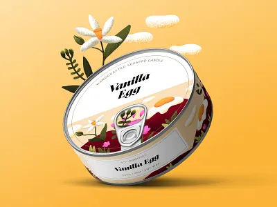 Vanilla Egg can candle candle packaging clouds egg graphic design illustration label label design packaging packagingdesign plant procreate sun vanilla