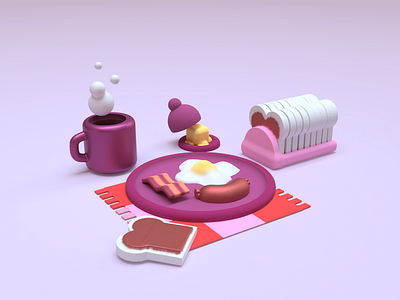 The American breakfast - 3d model 3d 3dillustration 3dmodeling 3drender animation blender breakfast characterdesign cinema4d cozy cute food foodillustration motion graphics pastel womp