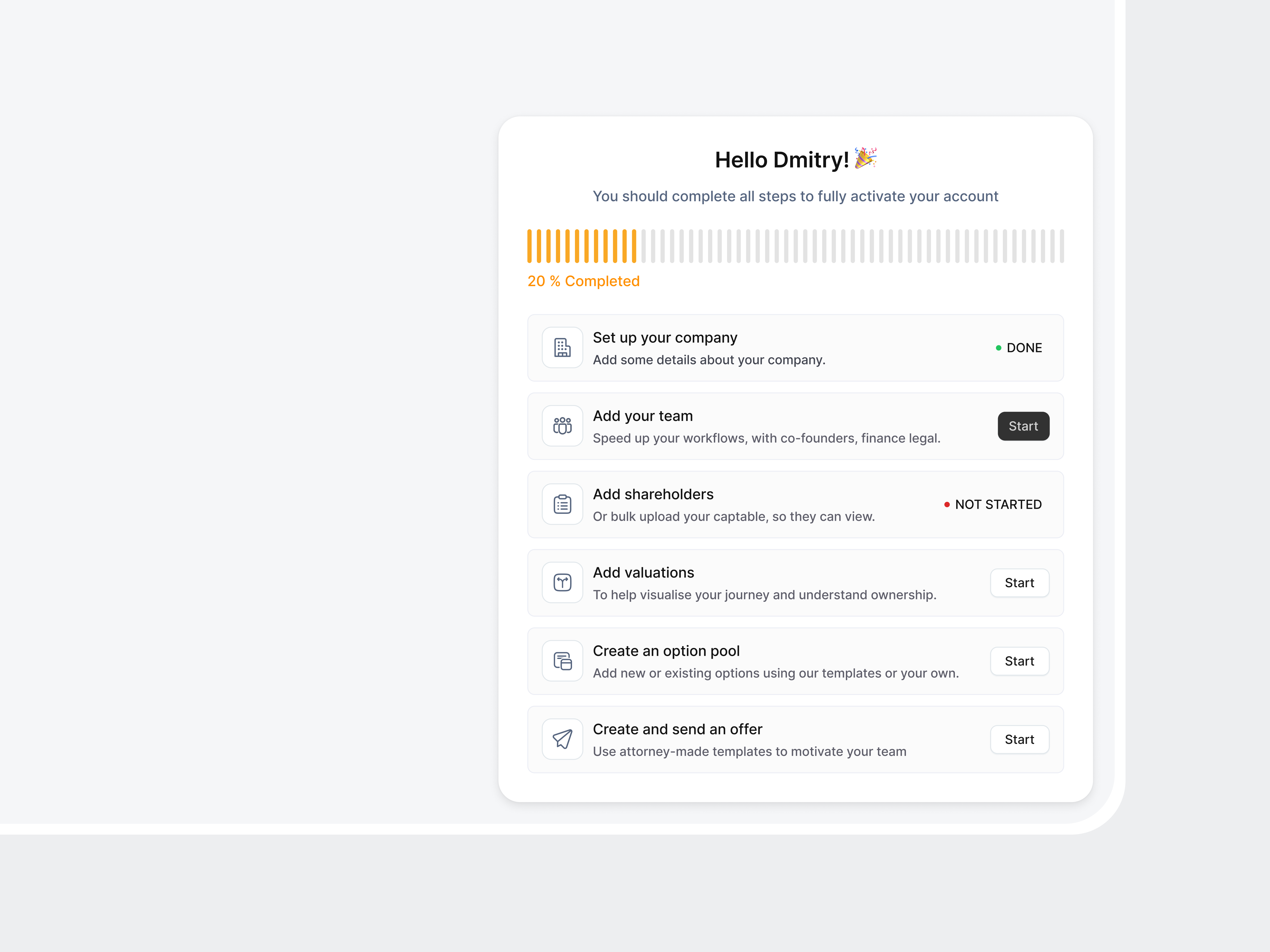 Example of Progressive Onboarding Checklist