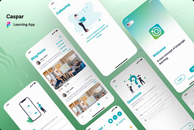 Caspar- Learning app android app development e learning figma graphic design ios javascript learning app mobile app deisgn mobile app development mockups prototyping swift ui user interface uxui web design